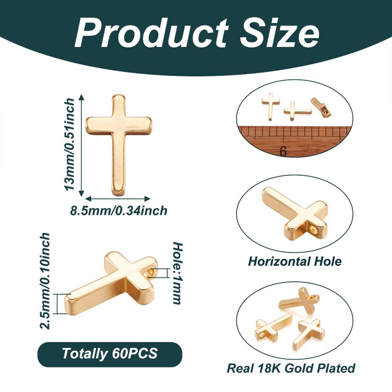 Craftdady 60pcs 18K Gold Plated Small Cross Charms 13x8.5mm Crucifix Pendants for DIY Jewelry Crafts Making,Hole 1mm - Image 3